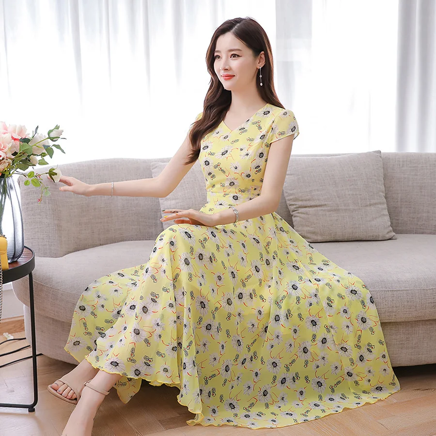 Vintage Bodycon Party Vestidos Summer 3XL Plus Size Print Beach Midi Sundress 2021 Elegant Women Floral Chiffon Boho Maxi Dress | Женская