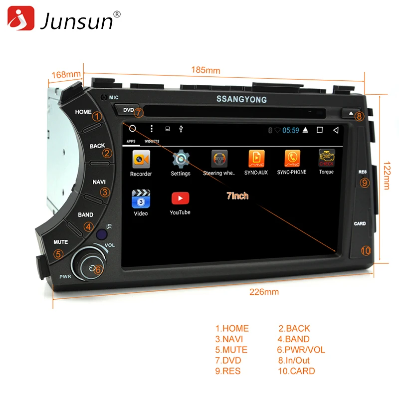 Junsun 2 Din Android 7.1 Car DVD Player 2GB+32GB For SSANG YONG ActYon 2005 2006 2007 2008 2009 2010 2011 2012 GPS Stereo Radio |