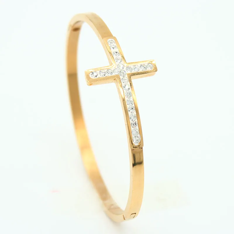 

ISINYEE Fashion Cross Crystal Gold Bangle For Women Girls Metal Bracelet Jewelry Manchette Bracelet CZ Stone Accessories