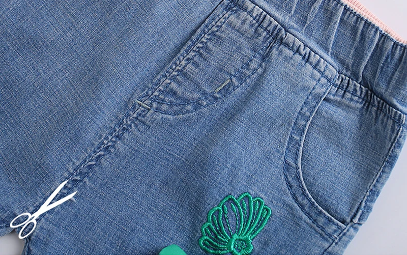 Jeans For Girls Flower Embroidery pocket Short Jeans Girls Casual Jeans Teen Denim Clothes pants For Girls