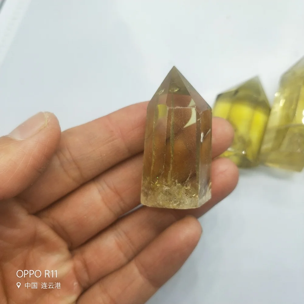 

Feng Shui 7 Star Group Natural Topaz Column Yellow Quartz Crystal Wand with Clear Crystal Stand for Home or Office use+base