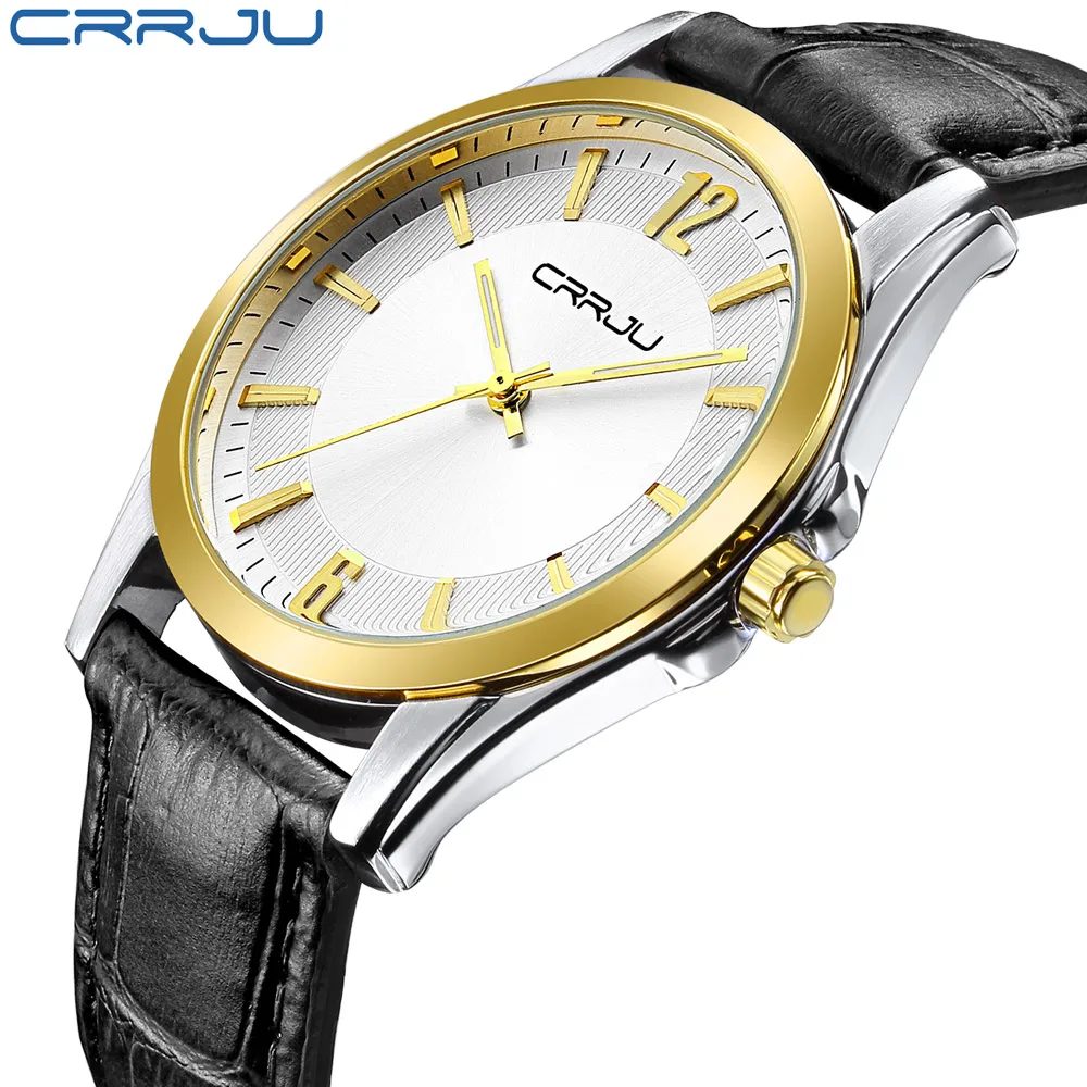 

CRRJU Mens Watches Top Brand Luxury Ultra Slim Display Quartz Clock Male Business Black Leather Band Watches Relogio Masculino