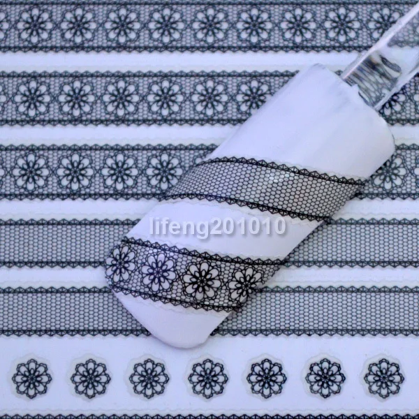 Новинка 2016 черный кружевной дизайн стикеры 3D на ногти Nail Art Наклейки для ногтей
