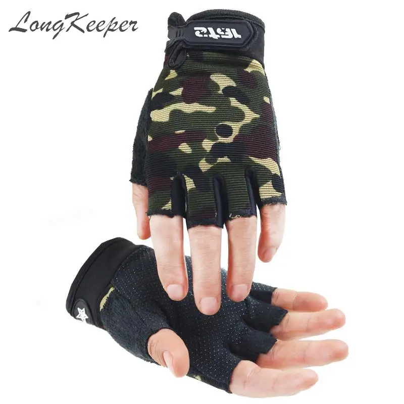 

LongKeeper Men Women Fingerless Gloves Non-slip Sport Mittens Camo Gloves for Kids Outdoor Fitness Half Finger Gloves Luva S-XXL