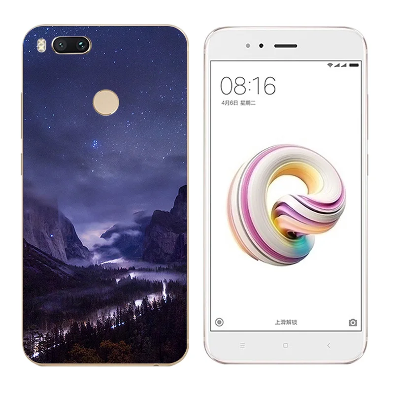 5.5&quot for Xiaomi Mi A1 / 5X Phone Cases TPU Cat Landscape Printing For Mi5X Back Black Matte Silicone Coque |