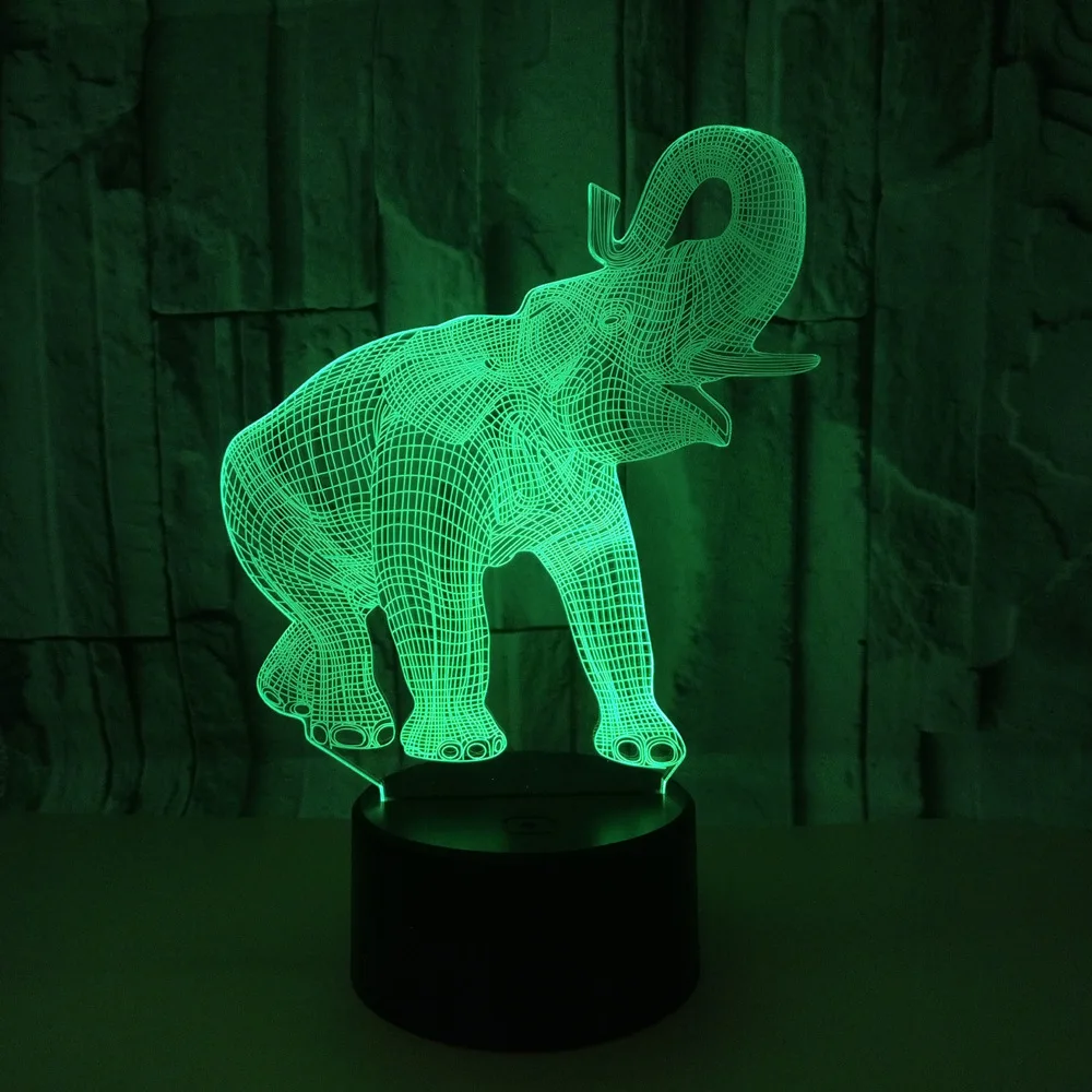 Новый 3d ночник в виде слона семь цветов сенсорные светодиодные визуальные