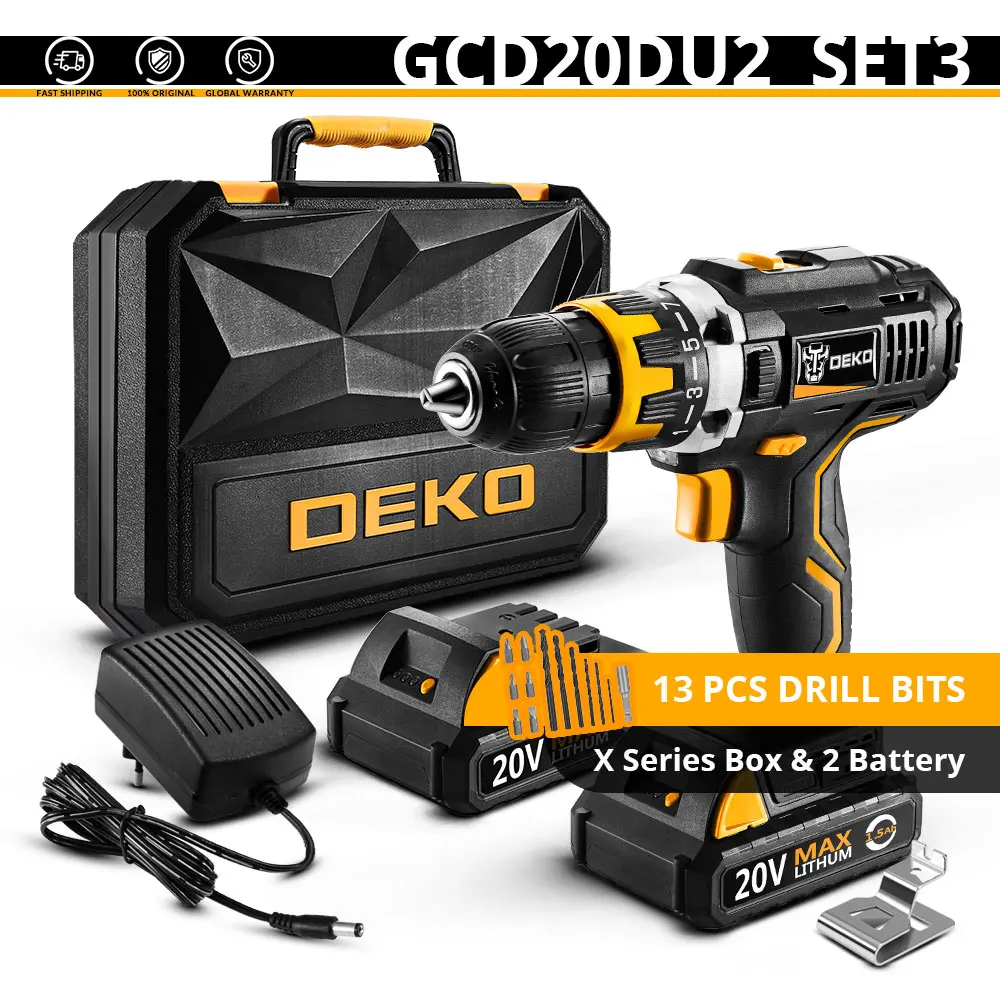 SET3 DEKO GCD20DU2 20 Вольт макс Электрическая отвертка аккумуляторная дрель электрическая мини Беспроводной Мощность драйвер постоянного тока литий-ионный Батарея 13 мм 2-Скорость - Цвет: SET3