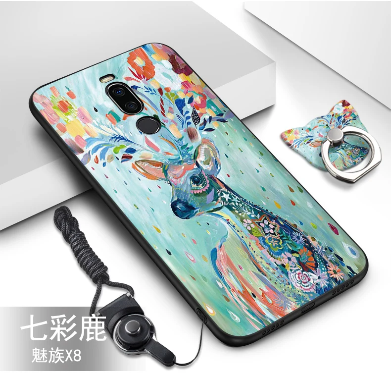 Meizu X8 X 8 чехол, силиконовые, Роскошные, симпатичные, из мягкого ТПУ, чехол+ ремешок с узором, кольцо, задняя крышка для Meizu X8 X 8, чехол, coque fundas