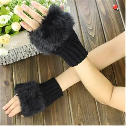 G015 Black Модные перчатки Guantes в стиле пэчворк, женские шерстяные перчатки, вязаные перчатки из искусственного кроличьего меха, милые женские варежки на полпальца, клетчатые перчатки Luvas G015 - Цвет: G015 Black