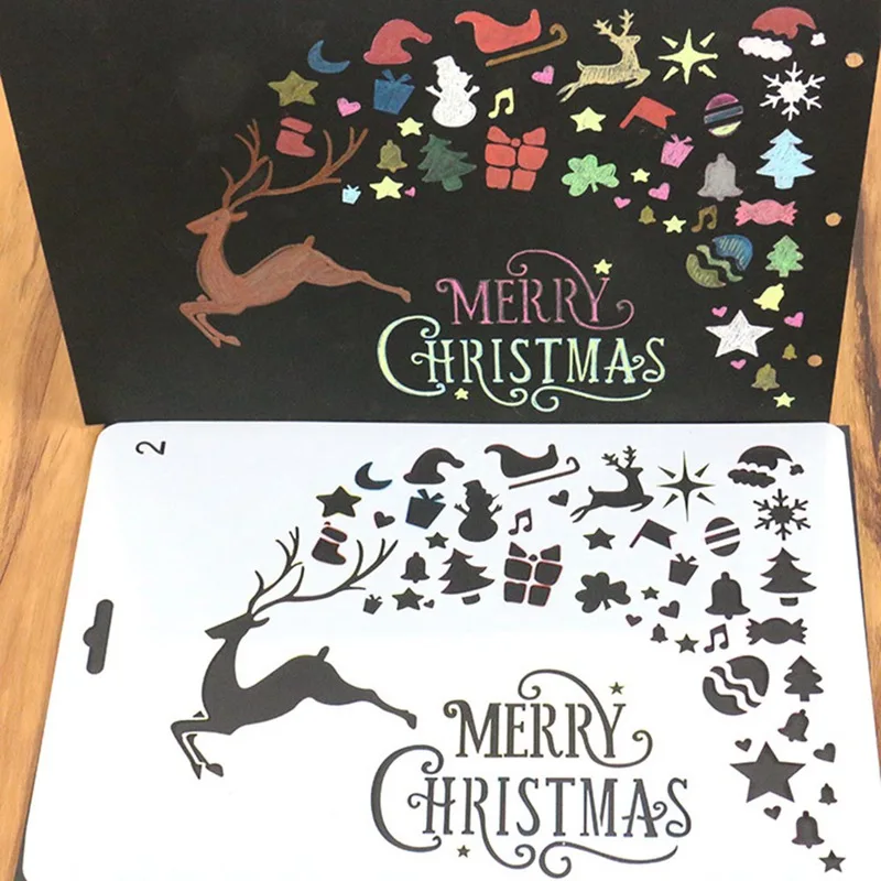

1PC DIY Christmas Tree and Deer Pattern Painting Template Stencil Set Scrapbooking DIY Cards