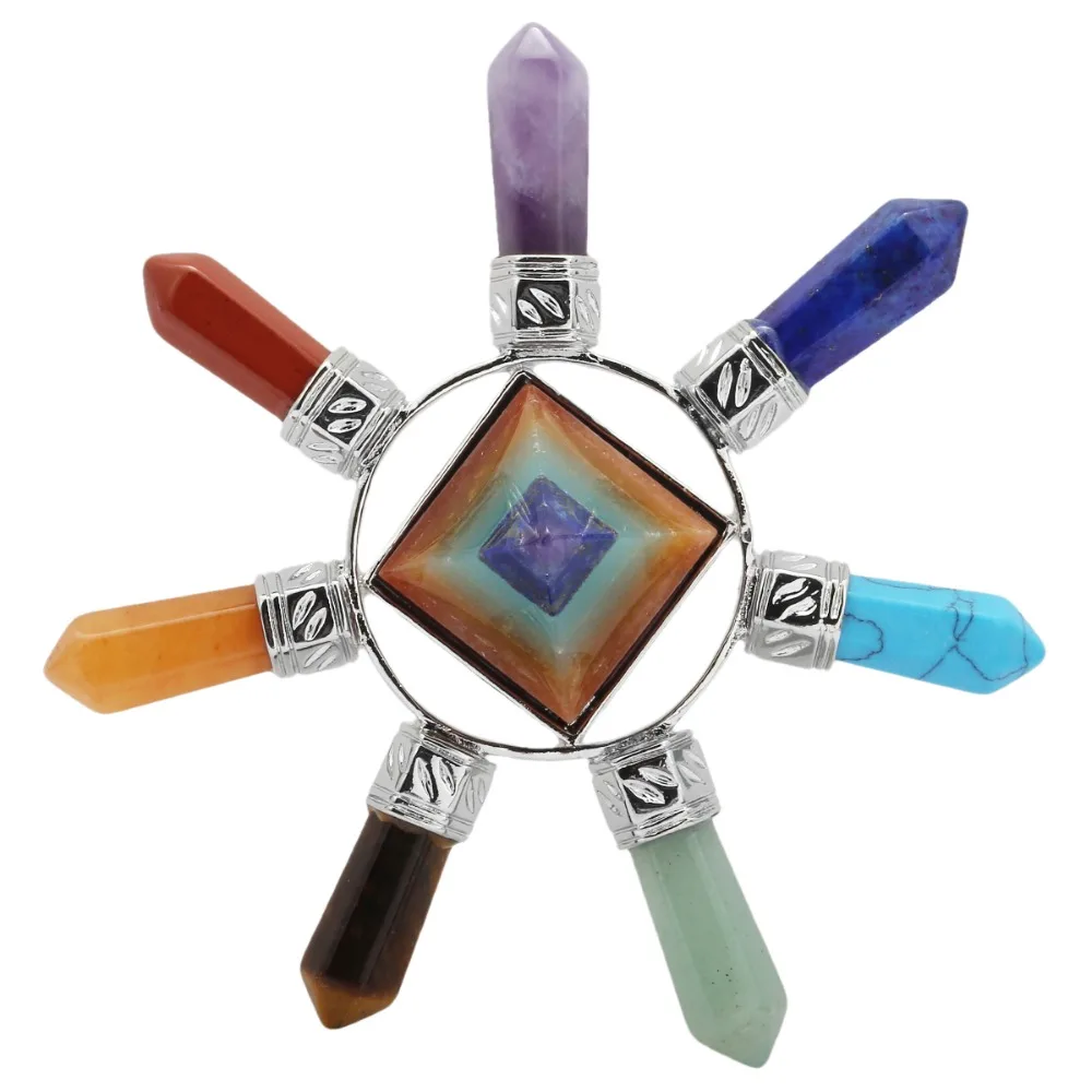 

TUMBEELLUWA 7 Chakra Pyramid Energy Generators Healing Crystal Point for Reiki Balancing Meditation