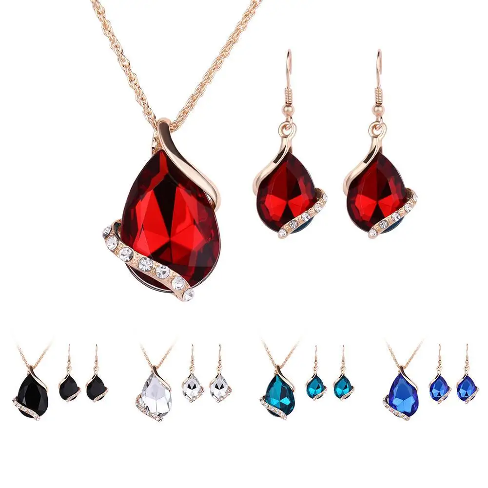 Комплект ювелирных изделий модный металлический Кристальный ожерелье серьги