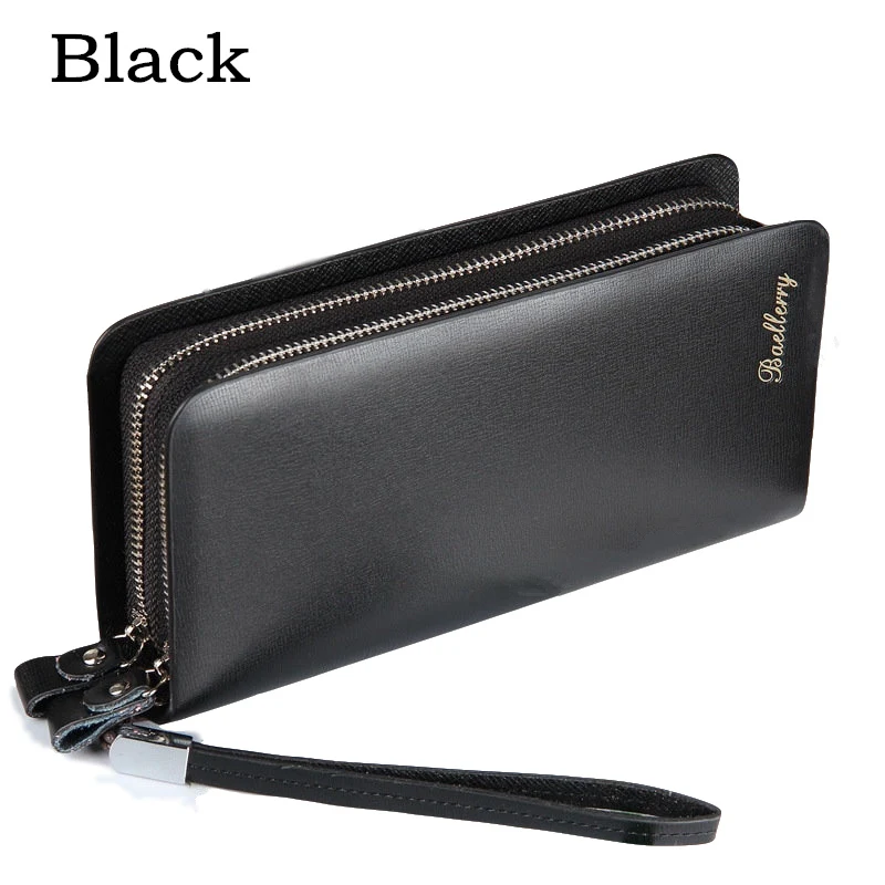 Black Бренд Baellerry, мужские кошельки, двойная молния, кожаный кошелек, мужские кошельки для монет, модный длинный мужской клатч с карманом для телефона Carteira - Цвет: Black