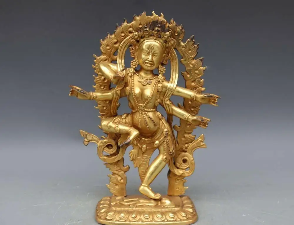 Тибетский буддизм бронзовый медный позолоченный четыре-armed Avalokitesvara Kwan-yin статуя |