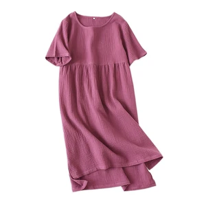 Женская ночная рубашка из 100% хлопка, с коротким рукавом, однотонная летняя ночная рубашка