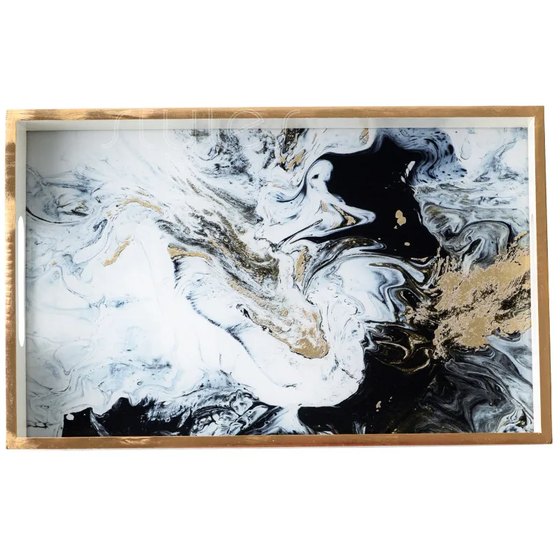 Cocostyles InsFashion artistic style rectangle marble pattern wooden serving tray for american dining-table home decor | Дом и сад