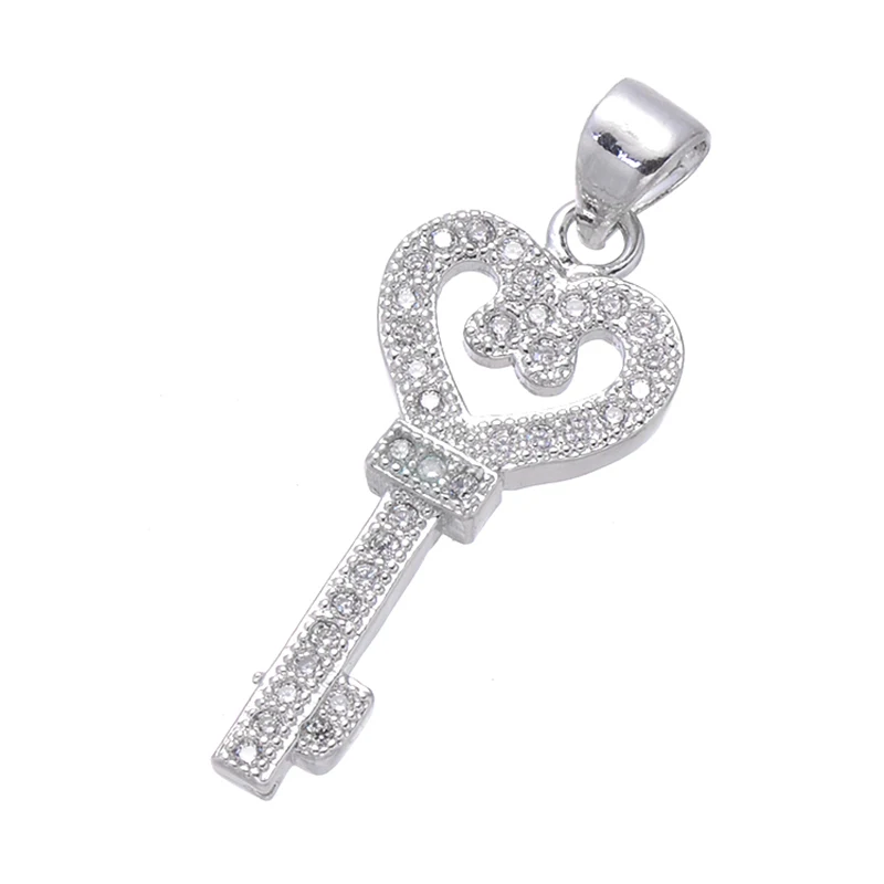 

Copper Micro Pave Jewelry Shining Zircon Heart Key Charms For Necklace Women Diy Crafts Floating Charms Pendants Bijoux Berloque