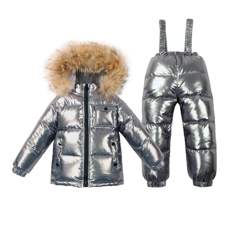 

Russian Winter Down Suit Super Warm Children Winter Suits Boys Girl Duck Down Jacket+overalls 2 Pcs Clothing Set Kids Snow Wear