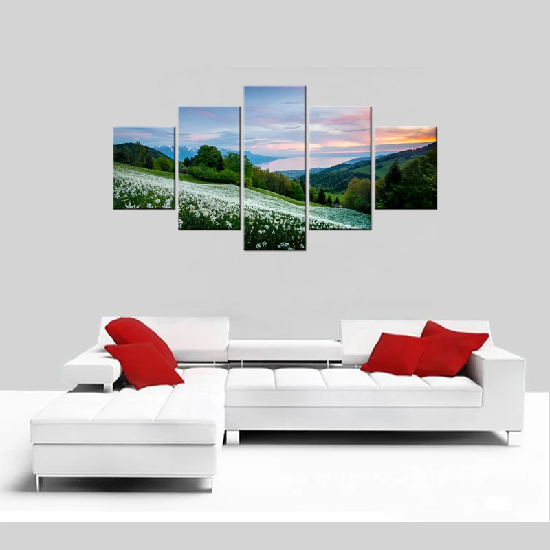 5 шт. Бесплатная доставка холст печать для дома белый цветок в горной стене