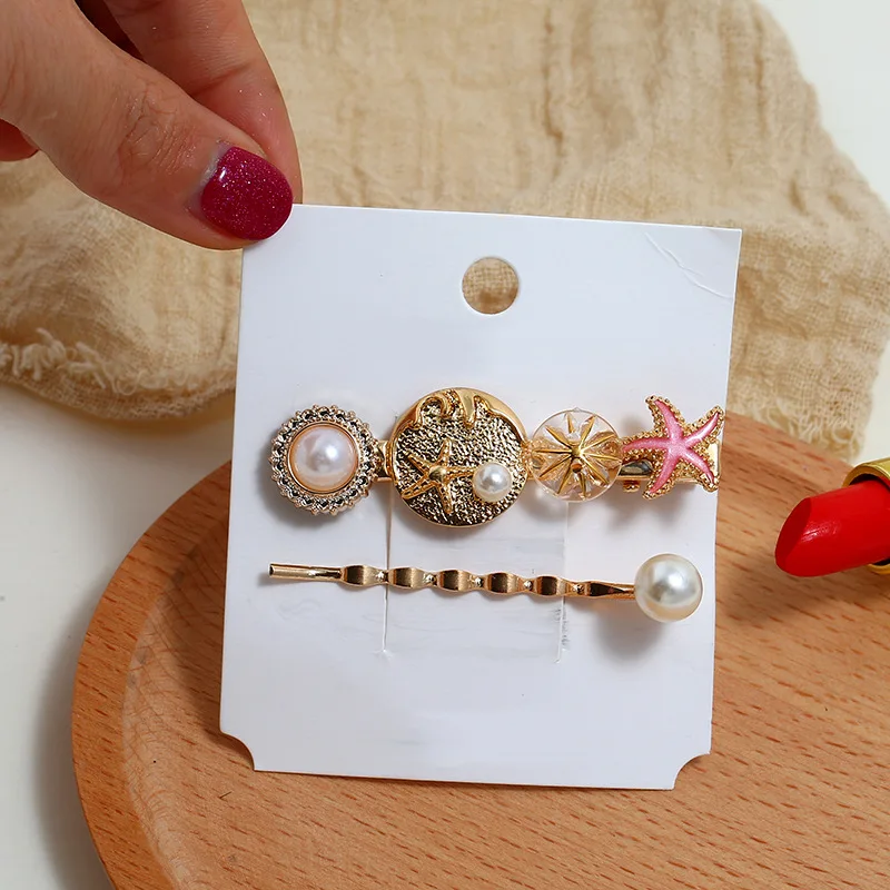 2 шт./компл. модные заколки с имитацией жемчуга морская звезда для волос летние