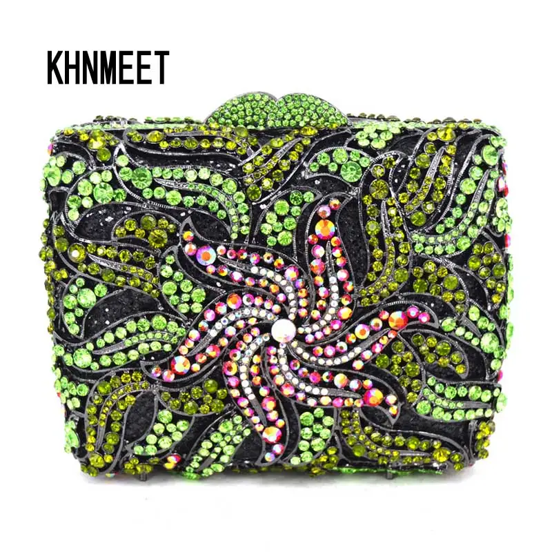 Роскошная модная зеленая обувь с украшением в виде кристаллов вечерняя сумочка