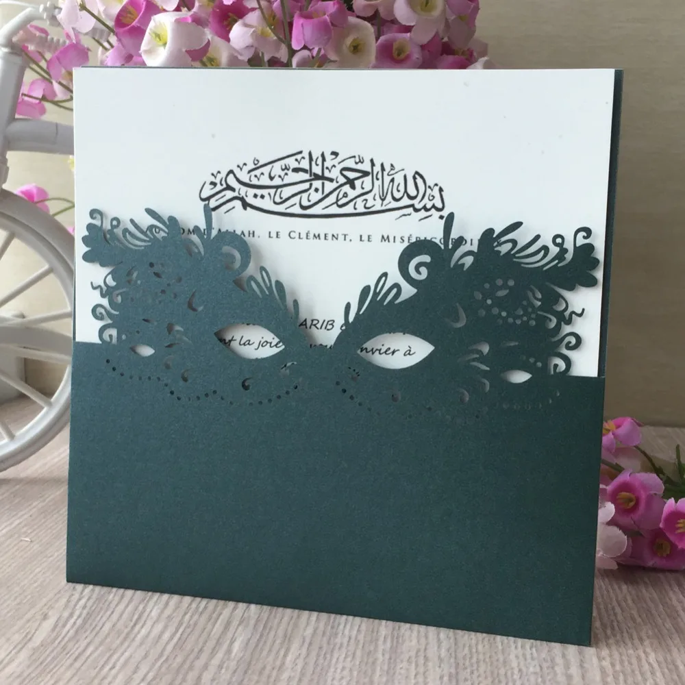 40 шт./лот лазер резка перьевая Маска Свадебные Пригласительные открытки костюм