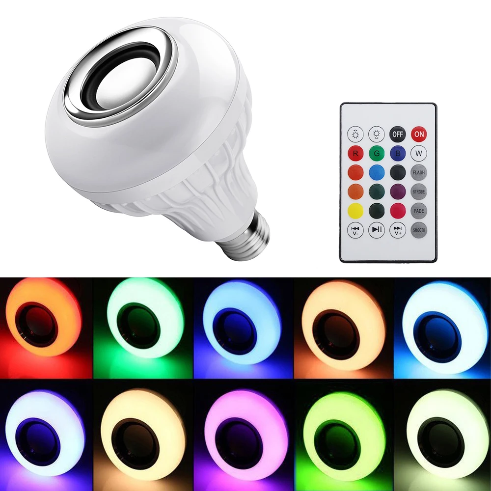 DONWEI смарт 12 Вт E27 RGB + белый 4 0 Bluetooth Динамик светодиодный лампы 24 кнопок пульта