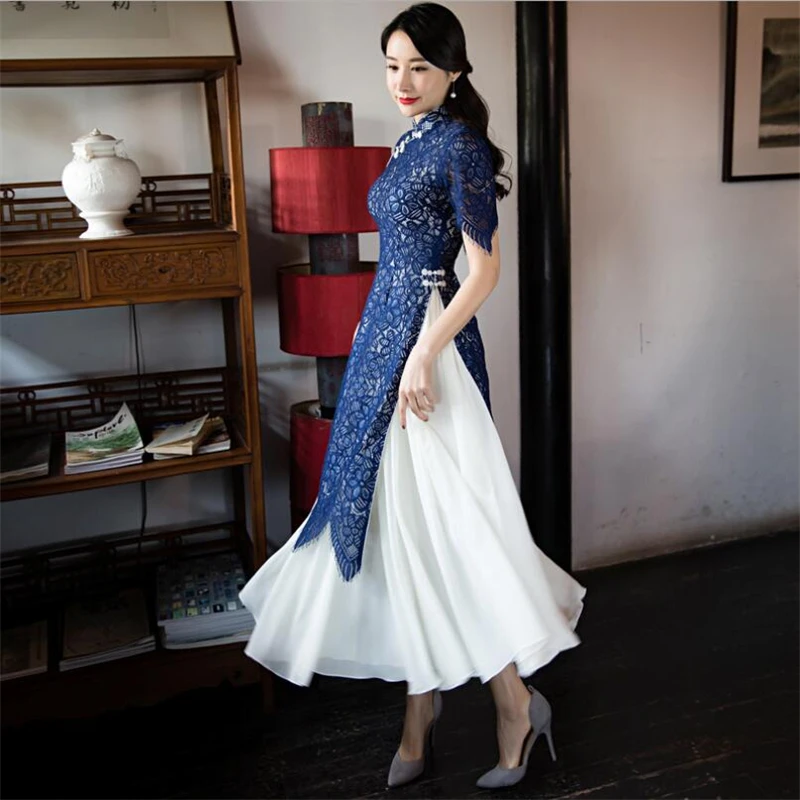 2019 Роскошные кружевные платья ao dai женская одежда сексуальный вьетнамский
