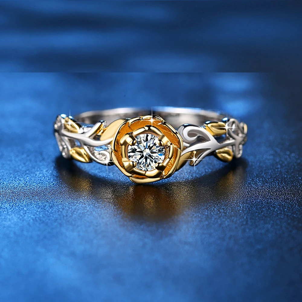 high quality rose flower Cubic Zircon Engagement Rings Rose Gold silver Color Wedding Jewelry gift For Men/Women Anel | Украшения и