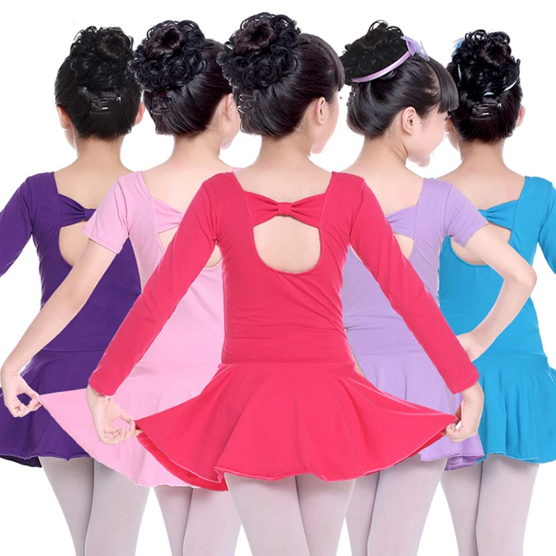 

Free shipping Children's dancer costumes exercises girls cotton conjoined dress short sleeve or long sleeve ballet dress adult