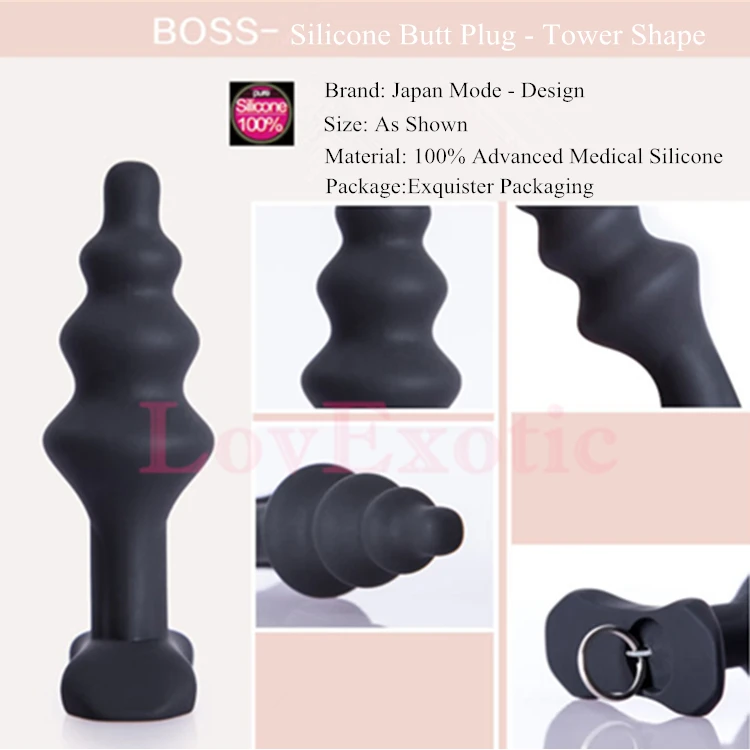 Японская силиконовая Анальная пробка BOSS (форма башни) анальная высшего качества
