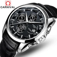 carnival fashion luxury brand automatic mechanical men wristwatches genuine leather strap watch waterproof clock relogio reloj