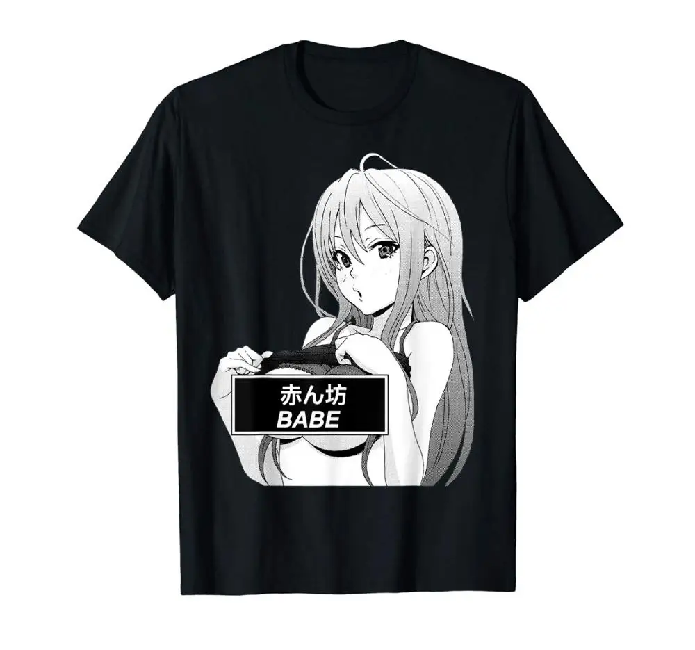 Черный Babe Hentai футболка Эстетическая Vaporwave футболка Аниме Манга хлопок мужская Летняя распродажа предхлопок для мужчин футболки идеи - Цвет: Черный
