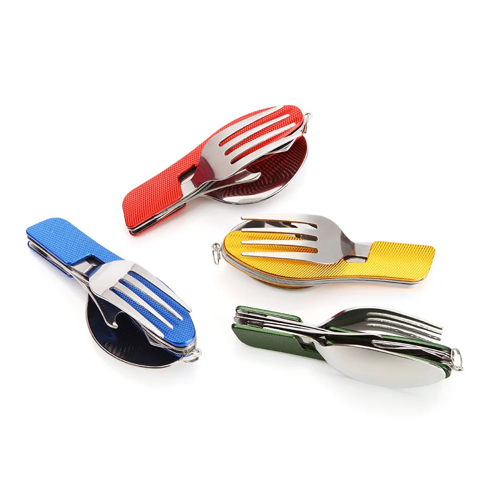 Открытый Отдых пеший туризм посуда 3 в 1 портативный складной Ножи вилы ложка Spork
