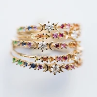 gold color rainbow cz engagement band ring for women simple delicate thin small finger rings