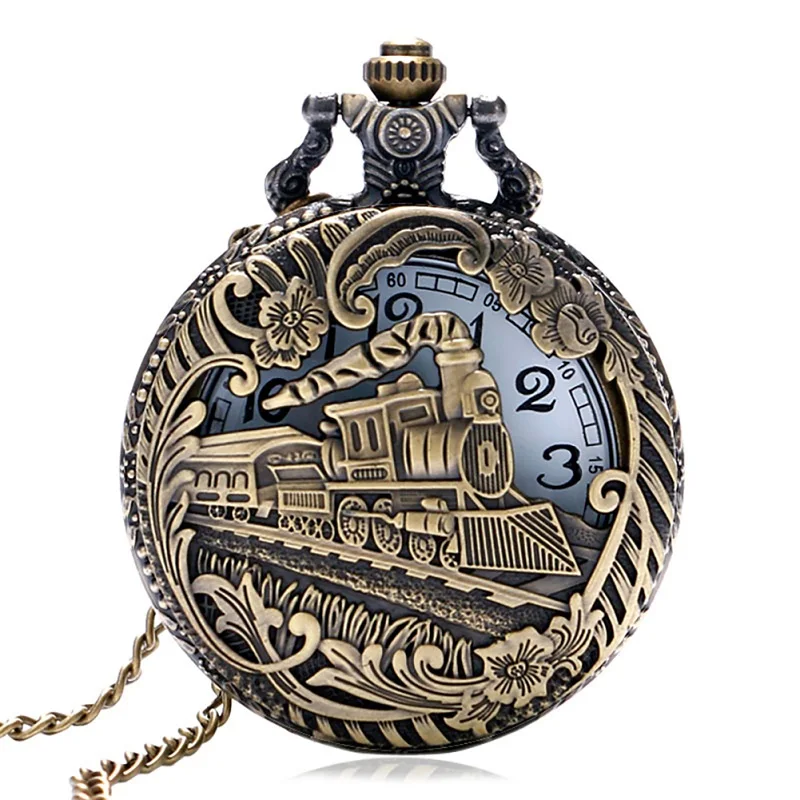 hollow bronze Ретро серебро выдалбливают золото поезд карманные часы бронзовые резные стимпанк кулон часы для мужчин женщин Подарки Reloj De Bolsillo - Цвет: hollow bronze