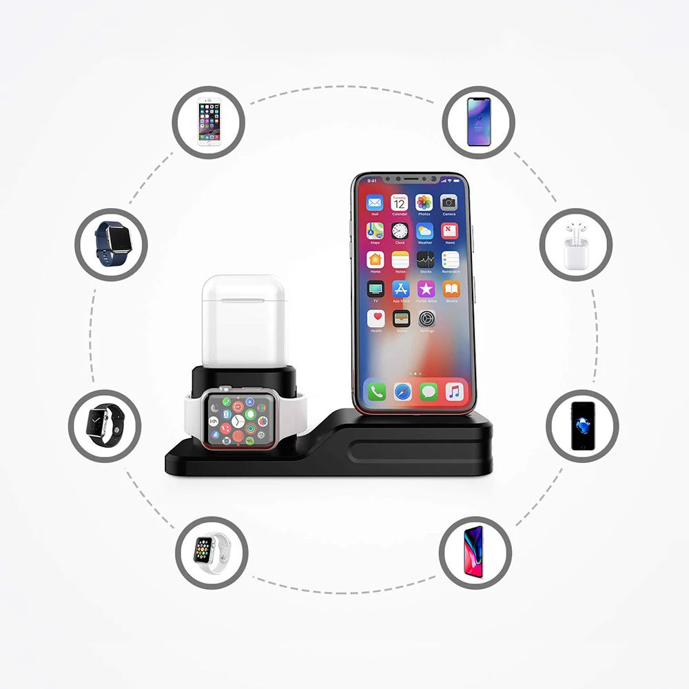 Зарядная док-станция 3 в 1 силиконовая подставка для iPhone X 8 7 6 Apple Watch AirPods |