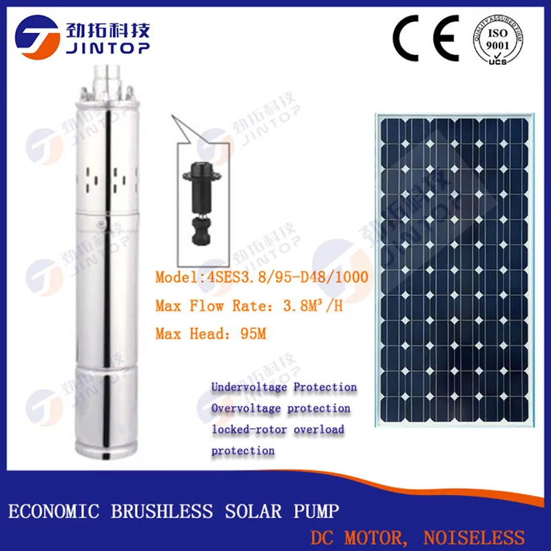 

(MODEL 4SES3.8/95-D48/1000) JINTOP SOLAR SUBMERSIBLE PUMP Free Shipping 4inch Submersible 48V DC Solar Well Pump Water Pump