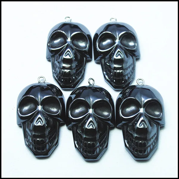 

3pcs nature black hematite stone skull head pendants charms bracelets diy making findings size 34x22mm