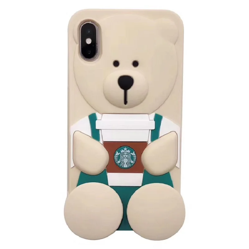 Мультяшная чашка кофе медведь для IPhone XS Max силиконовый чехол XR мобильный телефон