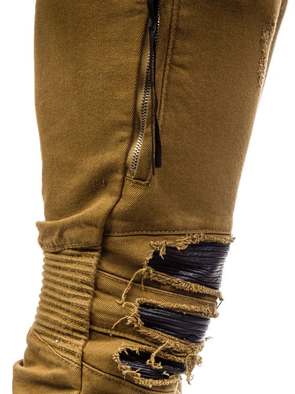 Mens Cotton Elastic Knee Hole Patch Jeans New Slim Solid Color Washed Trousers Male Hip Hop Beam Foot Pants Pencil | Мужская одежда