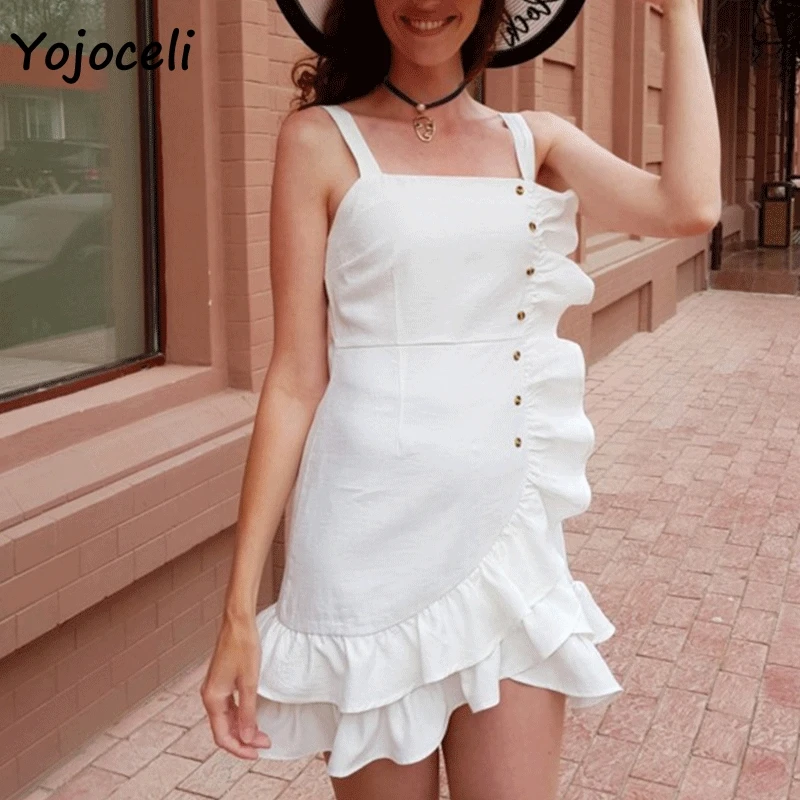 Yojoceli 2018 шикарное белое платье с оборками женское облегающее на бретелях