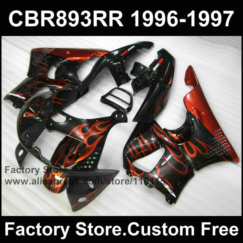 ABS factory fairing kits for HONDA CBR900RR 96 97 CBR 893RR 1996 1997 orange flame motorcycle 893 fairings parts | Автомобили и