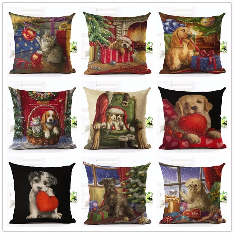 Рождественский стиль мультфильм красочные милые собаки сани чехол для подушки с