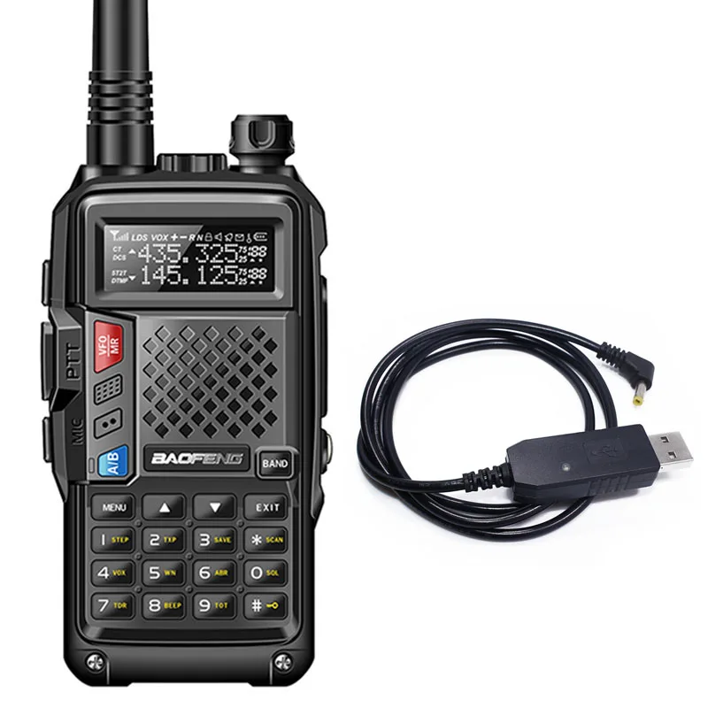 BAOFENG BF-UVB3 PLUS 8 Вт Мощный UHF/VHF Двухдиапазонный 10 км длинный диапазон Толстая батарея рация несколько режимов зарядки - Цвет: black add usb cable