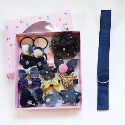 Box-blue 18 шт./компл. Дети Детские украшения для волос заколки Мультяшные Детские Луки заколки с цветком Pom заколки для волос повязка на голову - Цвет: Box-blue