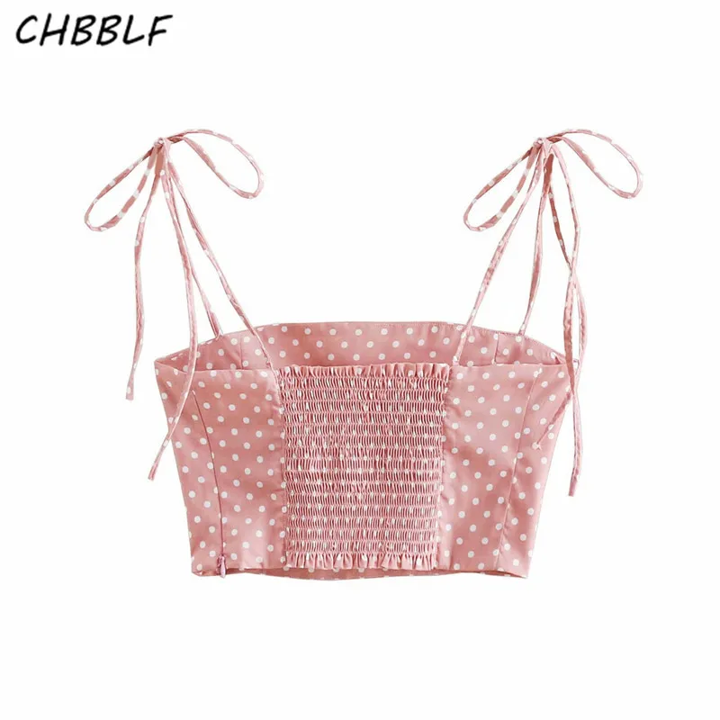 Блузка CHBBLF Женская с принтом в горошек без рукавов галстуком бабочкой на