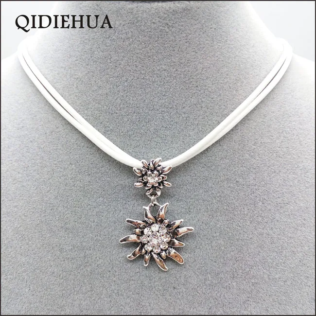 white Новинка, модное серебряное ожерелье из подсолнечника, подвеска, блестящие белые стразы, ожерелье для женщин, Октоберфест, веревочная подвеска, чокер, опт - Окраска металла: white