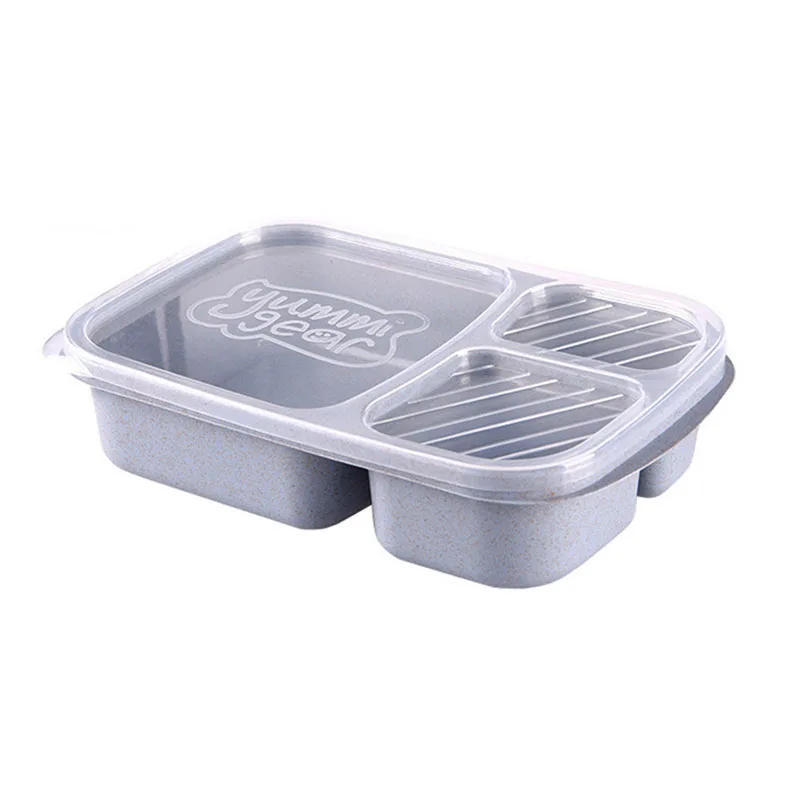 Ланч-бокс из пшеничной соломы, СВЧ-посуда, Bento box, качественный, для здоровья, натуральный, 3 сетки, Студенческая, портативная коробка для хранения еды, Ланч-бокс - Цвет: Blue