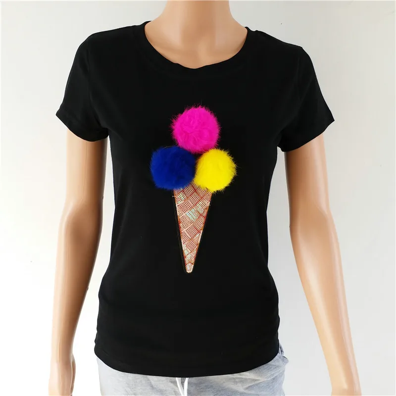 Новинка футболка с блестками модная 3D в стиле Харадзюку изображением мороженого